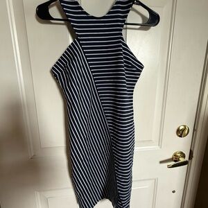 Zara Blue and White Asymmetrical Halter Sheath Dress